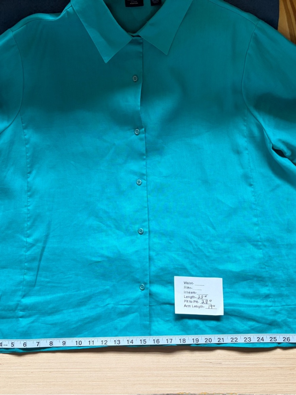 WESTBOUND Women’s Linen Tailored Turquoise Button-Front Collared Top - Picture 6 of 6